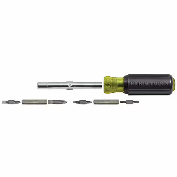 KLEIN TOOLS Multi-Bit Screwdriver / Nut Driver, 11-in-1, 8 Tips (Phillips, Slotted, Torx, Square), Cushion Grip