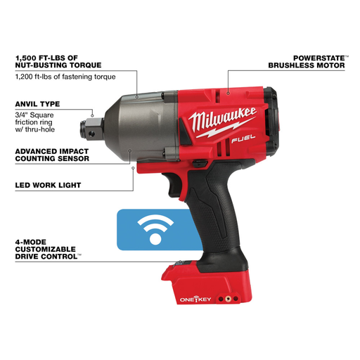 Milwaukee 2864-20 M18 Fuel 3/4" High Torque Impact Wrench Friction Ring W One-Key Tool Only (Brushless Lithium Ion Cordless)