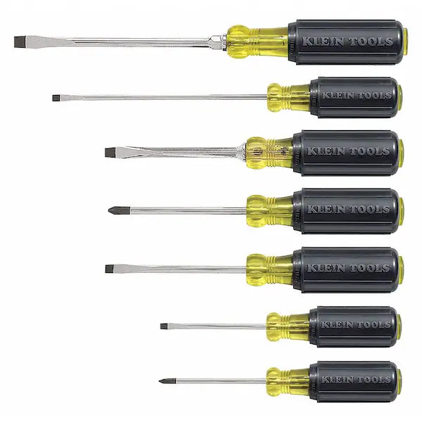 KLEIN TOOLS Screwdriver Set, General Purpose, Slotted and Phillips Tip, Steel Shank, Ergonomic Grip, 7-Piece