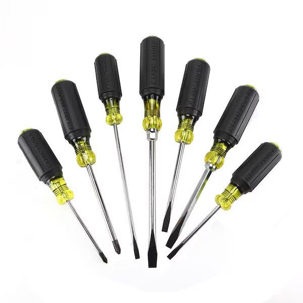 KLEIN TOOLS Screwdriver Set, General Purpose, Slotted and Phillips Tip, Steel Shank, Ergonomic Grip, 7-Piece