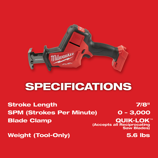 Milwaukee 2719-20 M18 Fuel Hackzall Reciprocating Saw (Tool Only) (Brushless Lithium Ion Cordless)