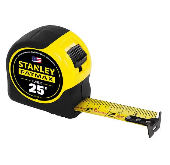 STANLEY 25 ft FATMAX Classic Tape Measure, 1-1/4 in Blade, Stud Markings, ABS Plastic Case, Rubber Grip