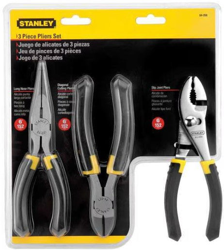STANLEY#84-056 3Pc Bi-Material Grip 6" Plier Set Slip-Resistant Handle
