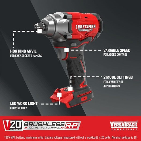 CRAFTSMAN V20 1/2" Cordless Impact Wrench CMCF921B Bare Tool
