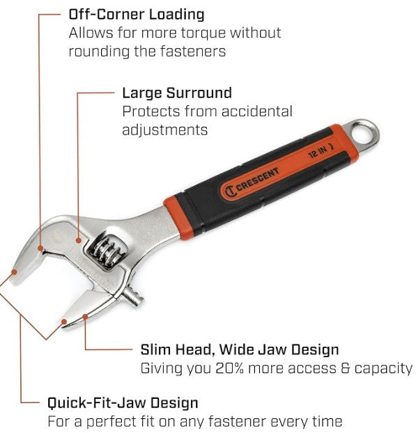 Crescent 12" Adjustable Wrench Quick-Fit Jaw AC312CVS Home & Job