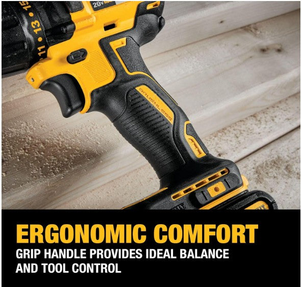 DEWALT 20V MAX Cordless Drill Driver Set, Electric Drill, Brushless 1/2 In 2 Speed, 2.0 Ah Battery and Charger Included, LED Light (DCD777D1)