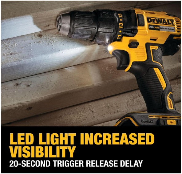 DEWALT 20V MAX Cordless Drill Driver Set, Electric Drill, Brushless 1/2 In 2 Speed, 2.0 Ah Battery and Charger Included, LED Light (DCD777D1)
