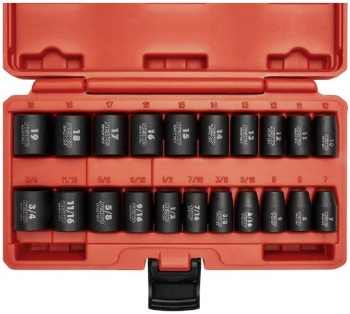 NEIKO 3/8" Drive SAE & Metric Impact Socket Set, 21-Piece Shallow