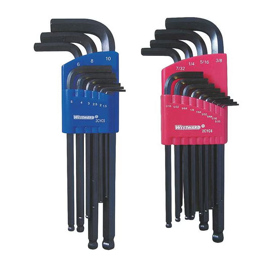 WESTWARD 22-Piece Hex-L Key Set, Metric and SAE, Color Coded Sets