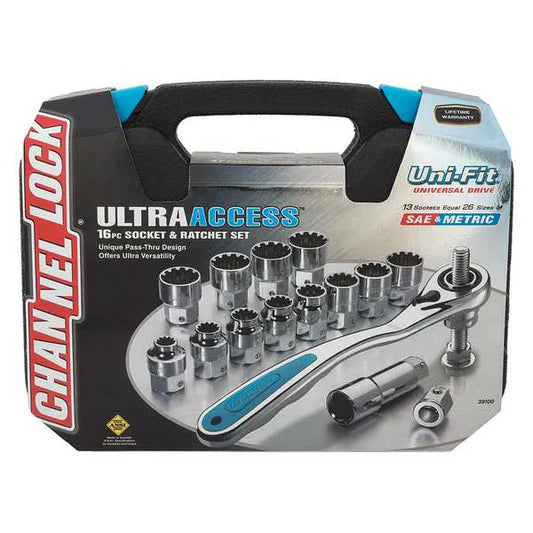 CHANNEL LOCK Socket and Ratchet Set, 16 Pieces.